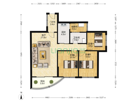 红岗大厦 3室1厅1卫 101平方