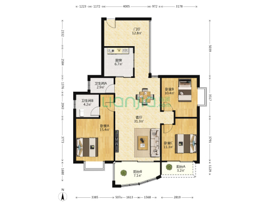 昌泰·盛世家园 3室1厅2卫 121平方