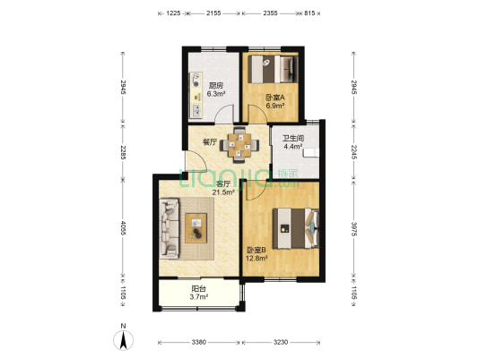 逸翠园翠竹苑 2室1厅1卫 75平方