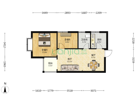 拓东大成卉熙园 2室2厅1卫 69平方