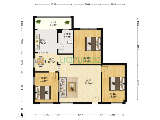 仙湖正街 3室2厅1卫 105平方