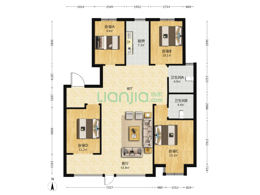 新正泰颐丰苑 4室1厅2卫 150平方