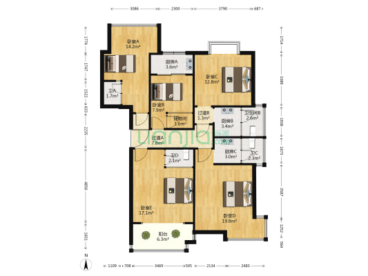 星海世纪广场 5室0厅4卫 142平方