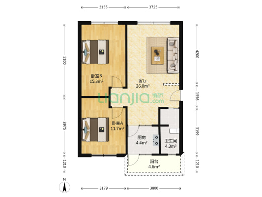 金城花园 2室1厅1卫 79平方