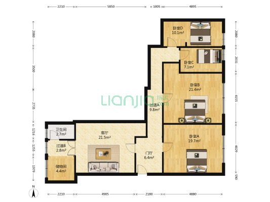 浙江路 4室1厅1卫 110平方