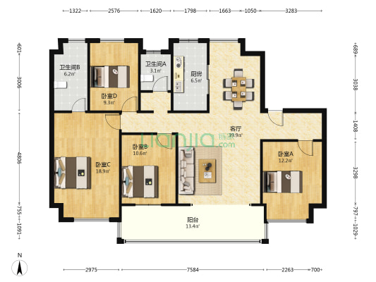 碧桂园天玺 4室1厅2卫 143平方