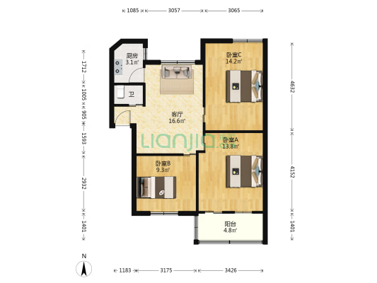 小港综合市场 3室1厅1卫 77平方