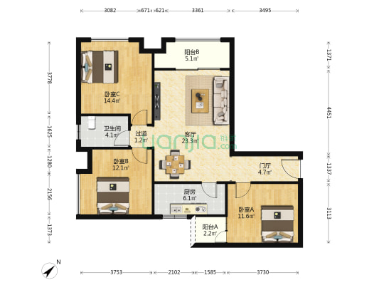 陶家湾还房 3室1厅1卫 109平方