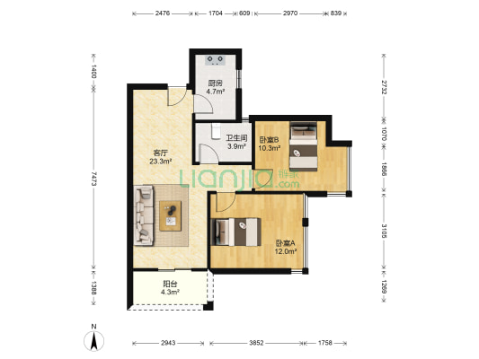 中海悦公馆 2室1厅1卫 70平方