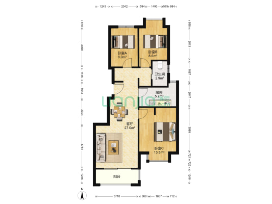 仁和都市花园 3室1厅1卫 93平方