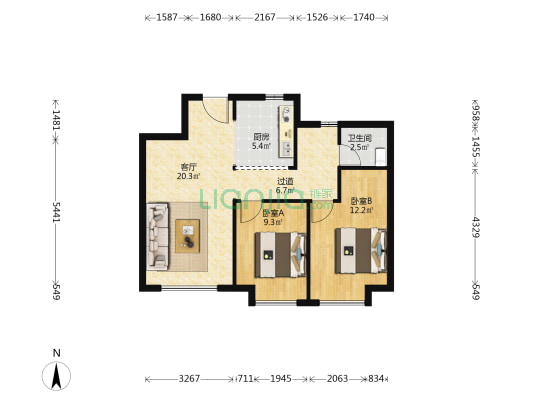 中交富力天禧 2室1厅1卫 80平方