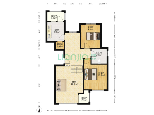 海富御园 2室1厅1卫 107平方