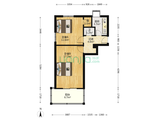陕建机第一社区 2室0厅1卫 53平方