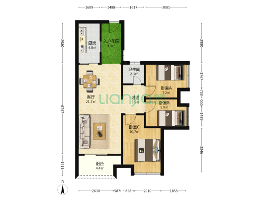 海伦堡·海伦逸居 3室1厅1卫 80平方