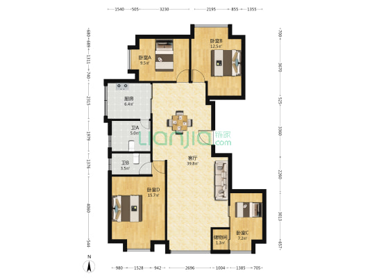 上汇家园 4室1厅2卫 128平方