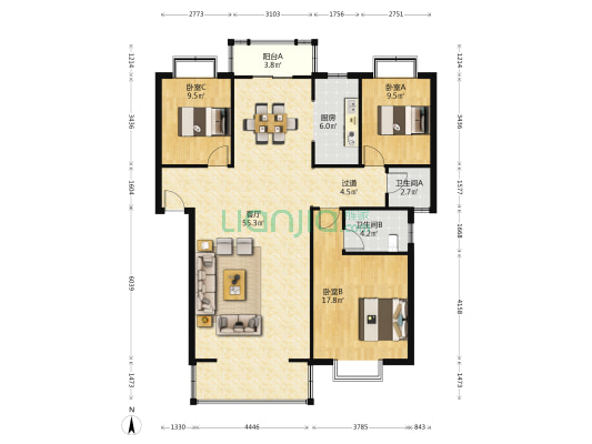 孟文路22号 3室1厅2卫 132平方