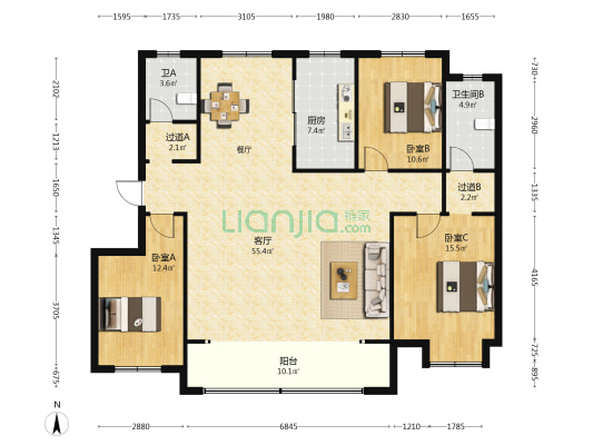 华邦阳河嘉苑 3室1厅2卫 160平方