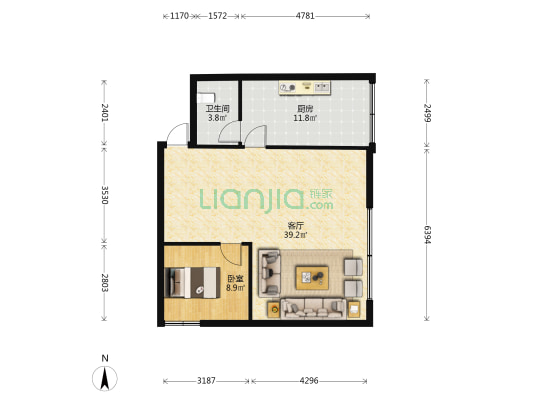 护国路152号 1室1厅1卫 77平方