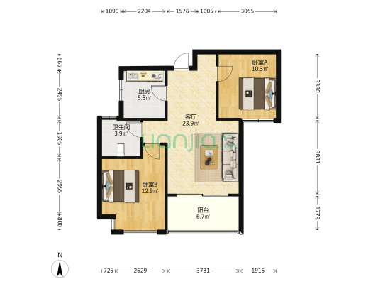 福和家园东区 2室1厅1卫 84平方