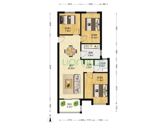 兴学花苑 3室1厅1卫 85平方