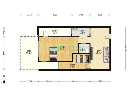 美的林城时代公寓 2室1厅1卫 63平方