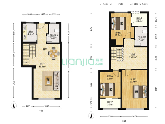 中航城A区 3室1厅2卫 116平方