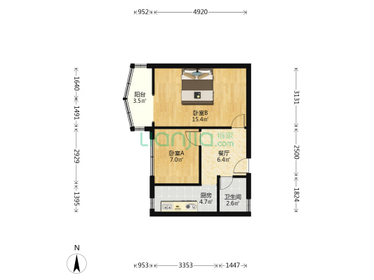 大华公寓(长宁) 2室1厅1卫 57平方