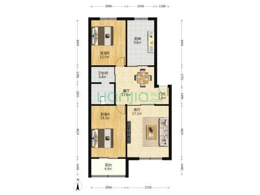 火车站二小区 2室2厅1卫 97平方