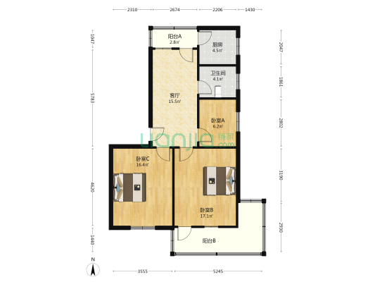 斜桥弄 3室1厅1卫 88平方