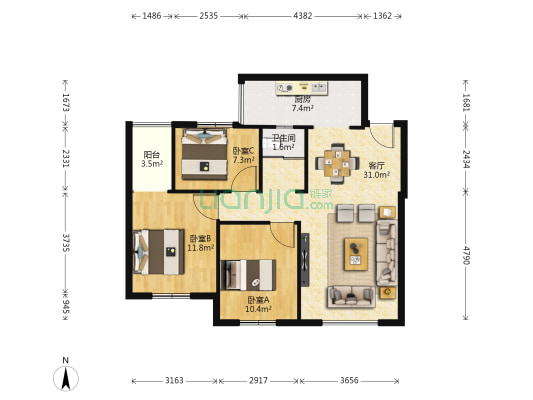 汉水嘉苑 3室1厅1卫 98平方