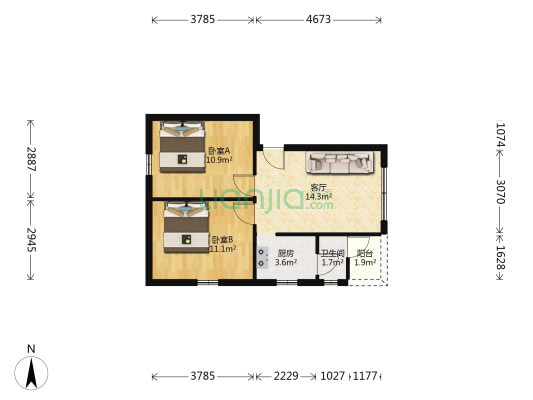 白马塱一区 2室1厅1卫 48平方