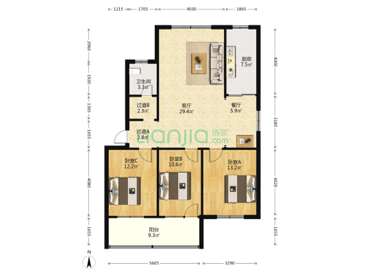 长远运输有限公司宿舍 3室2厅1卫 117平方