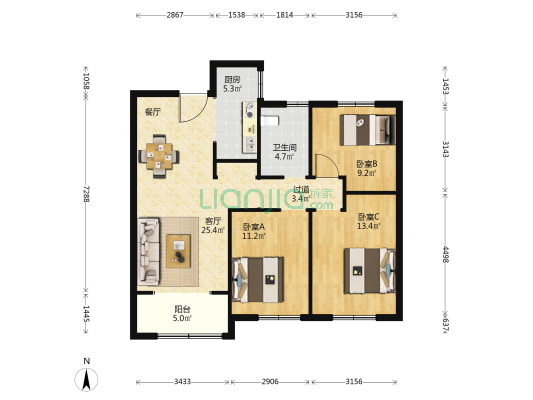 幸福汇邻湾 3室1厅1卫 109平方