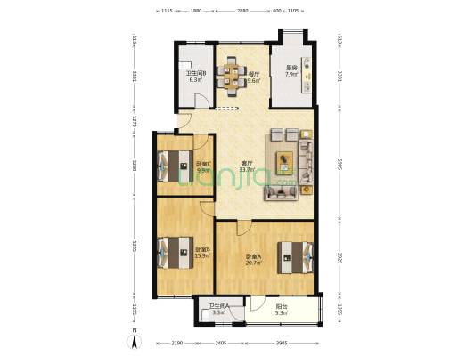 里施巷 3室2厅2卫 129平方
