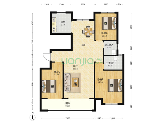 南阳澜庭 3室1厅2卫 144平方