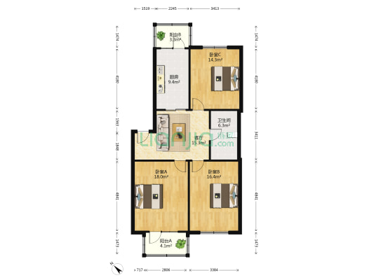 穆斯林小区 3室1厅1卫 114平方