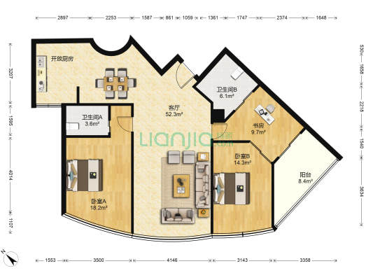 同方杰座 3室1厅2卫 139平方