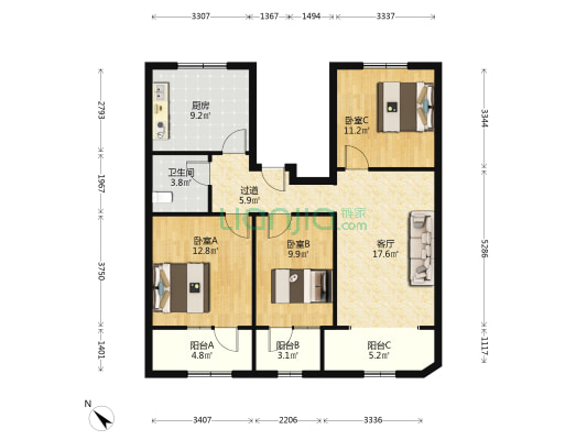 枣子岚垭二巷 3室1厅1卫 94平方
