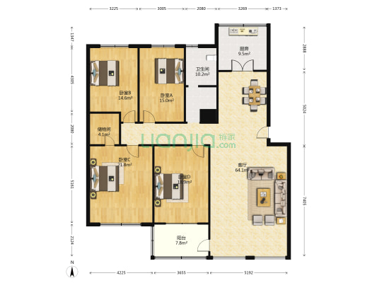 奎文国土局小区 4室1厅1卫 190平方