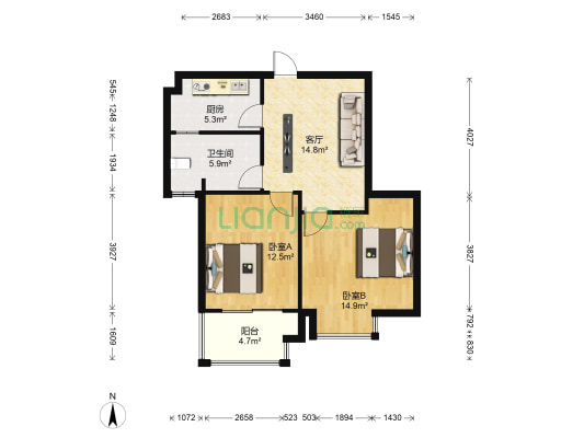 银河之都 2室1厅1卫 84平方