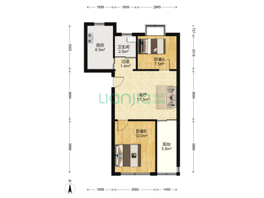 书香景苑一期 2室1厅1卫 65平方