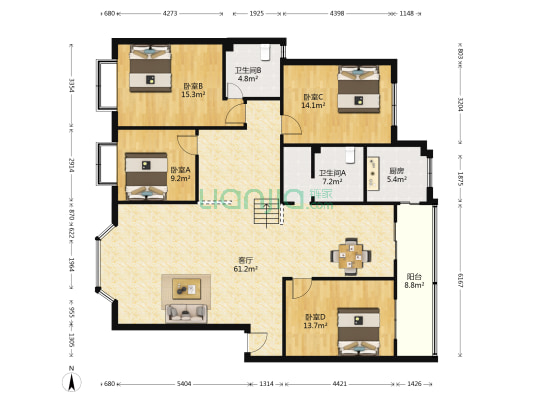 温江二中园丁小区B区 4室1厅2卫 161平方
