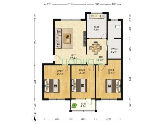 城建局家属楼 3室2厅1卫 114平方