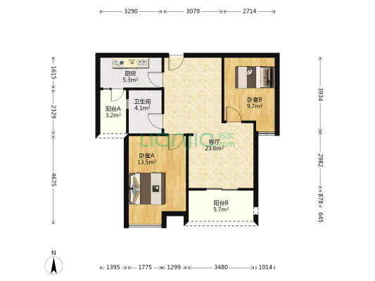 比克花园 2室1厅1卫 80平方