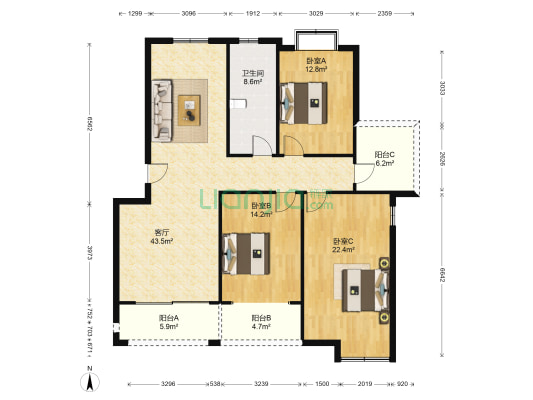 林海尚城A区 3室1厅1卫 120平方