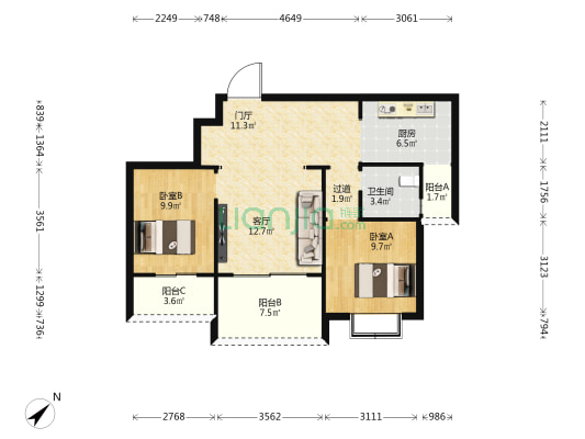 椰子郎花园 2室1厅1卫 83平方