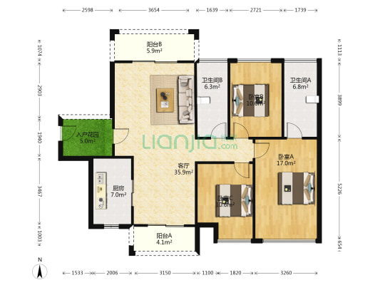 海伦堡松湖湾 3室1厅2卫 121平方