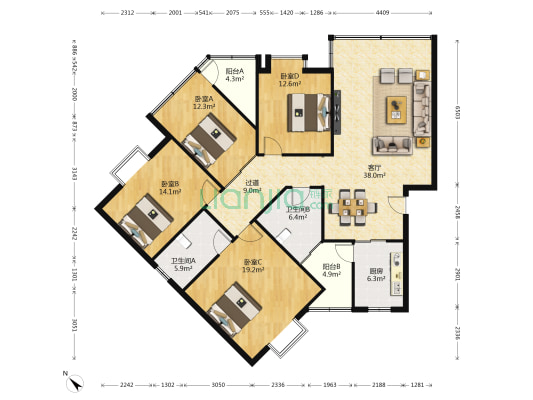 水岸龙庭 4室1厅2卫 146平方