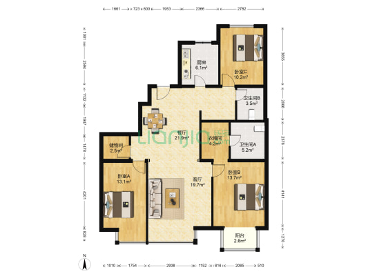 海棠公社南区 3室2厅2卫 147平方