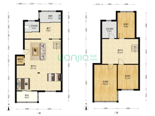 晶海房产 3室3厅2卫 86平方